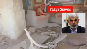 **Alt Text:** "Israeli drone footage captures Hamas leader Yahya Sinwar moments before his death in Rafah, Gaza, during an Israeli military operation."