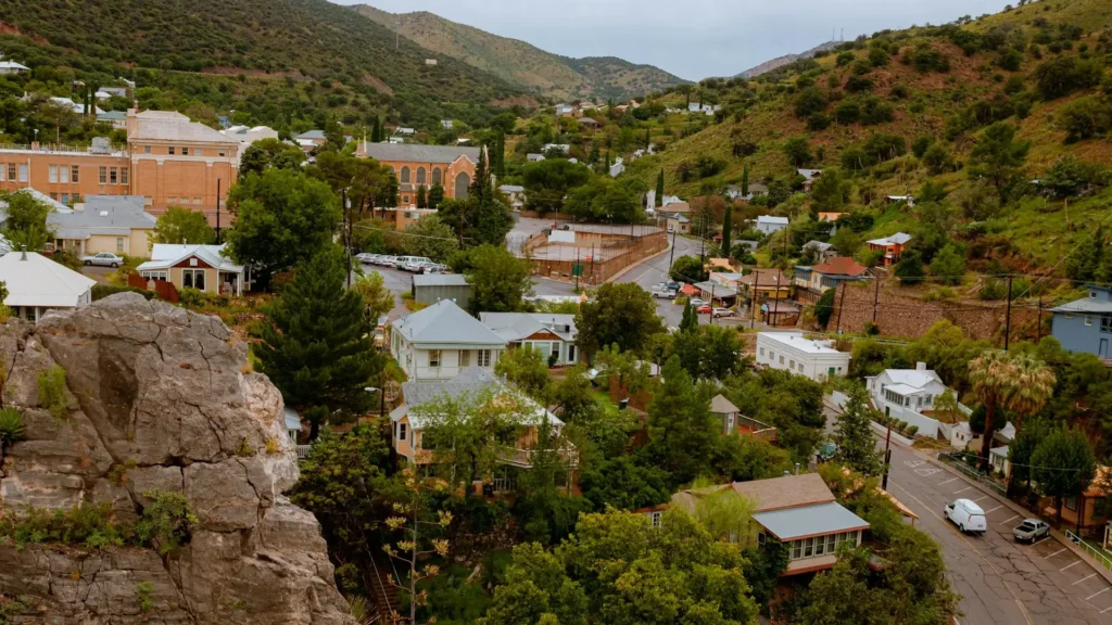 Colorful streets and historic buildings in Bisbee Arizona, one of the most charming small towns and hidden gems in the Southwest.