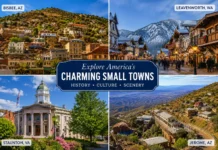 Hidden Gems USA: 50 Underrated Small Towns Worth the Detour in 2026 Hidden Gems USA travel collage showcasing Bisbee Arizona, Leavenworth Washington, Staunton Virginia, and Jerome Arizona among the best underrated small towns in America.