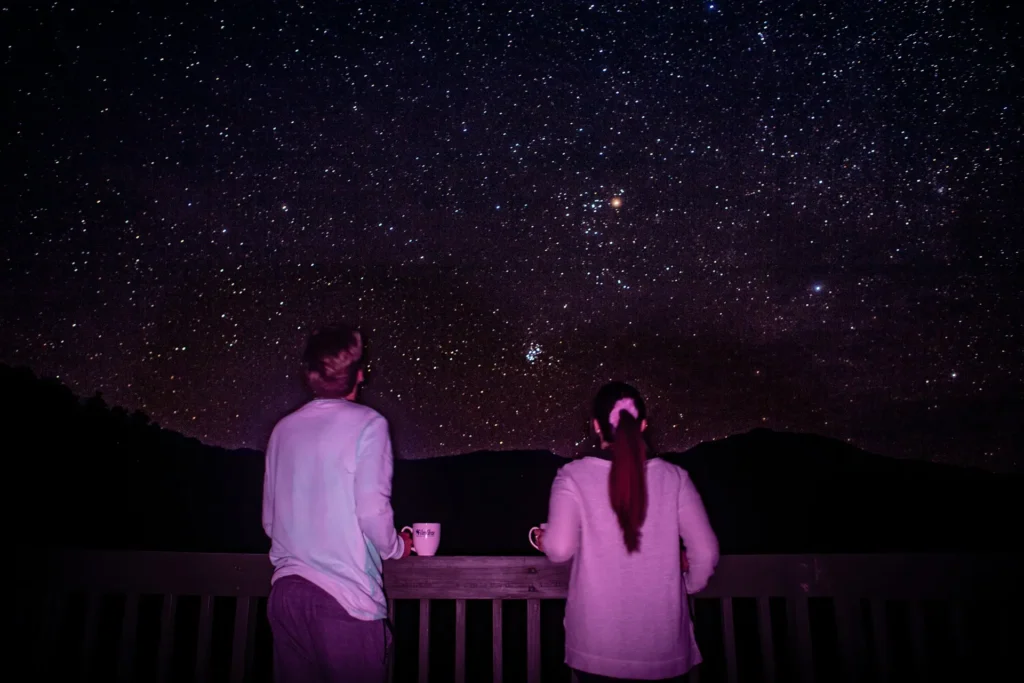 Stargazing in Winthrop WA under a clear night sky with countless stars above the Methow Valley and North Cascades.