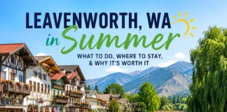 Leavenworth WA summer with Bavarian village, mountains, and Wenatchee River