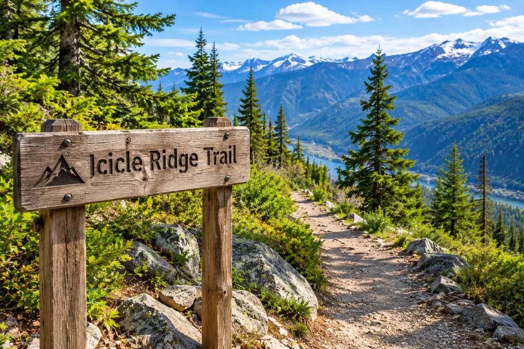 Hiking near Leavenworth WA on Icicle Ridge Trail with mountain and valley views.