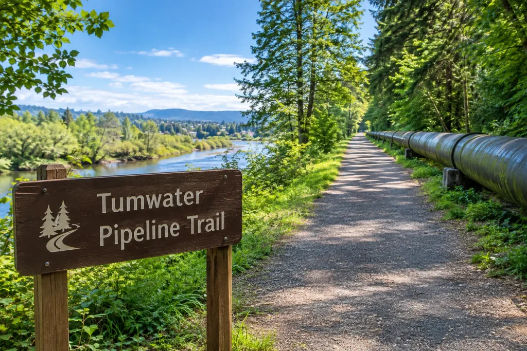 Hiking near Leavenworth WA – Tumwater Pipeline Trail with forest, river, and scenic walking path